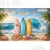 Tło fotograficzne „Kolorowe deski surfingowe z muszlami i falą oceanu” | 4057